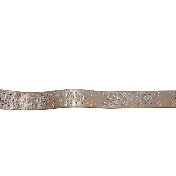 Aeropostale Western Studded Rhinestone Leather Belt Sz S Tan Metallic Silver‎ - Picture 8 of 11